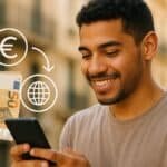 Persona enviando dinero al extranjero desde España a través del móvil