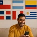 Persona enviando dinero desde España a Latinoamérica con el móvil