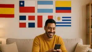 Persona enviando dinero desde España a Latinoamérica con el móvil