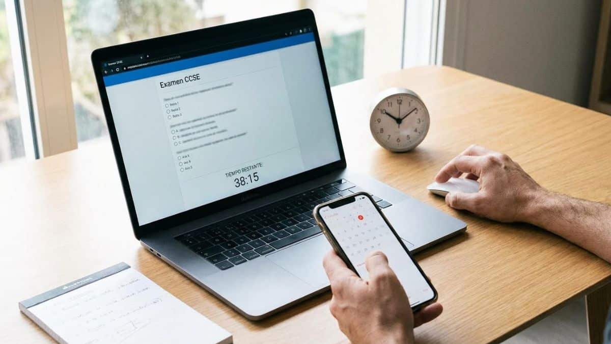 Simulación de examen CCSE en portátil y móvil con temporizador