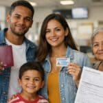 familia hispana presentando documentos residencia familiares de español EX-24 en Oficina de Extranjería España